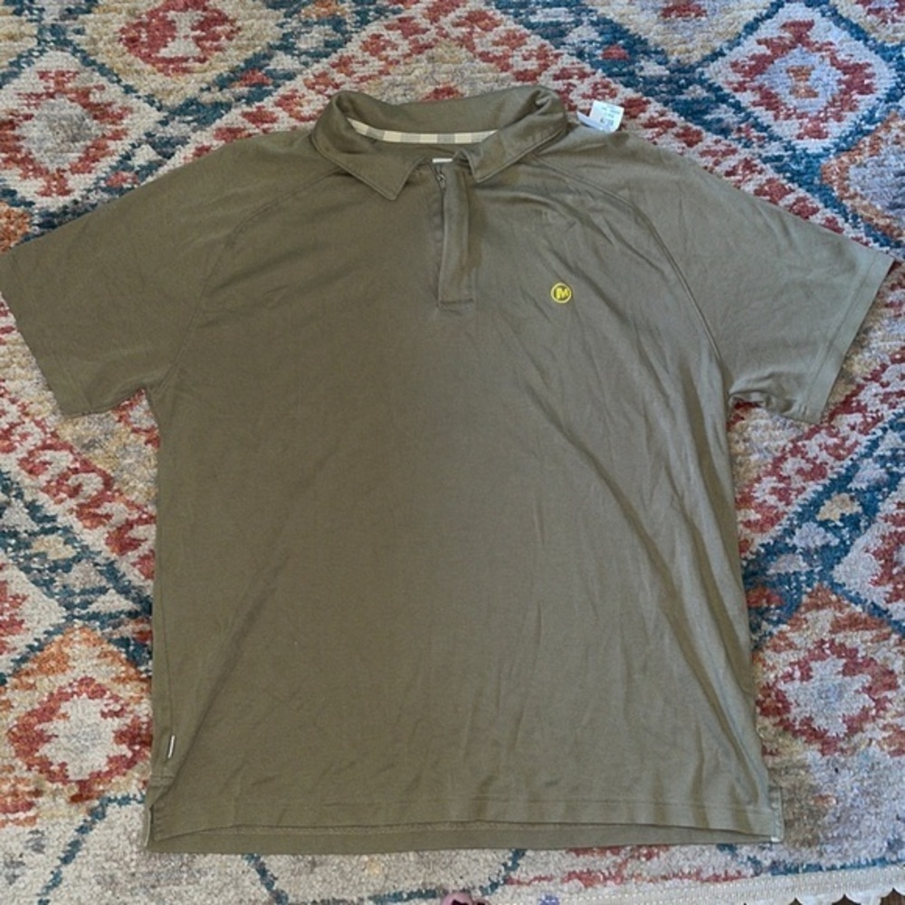 Merrell Zip Neck Polo Men's Large Army Green Prima Cotton Hiking Outdoor large